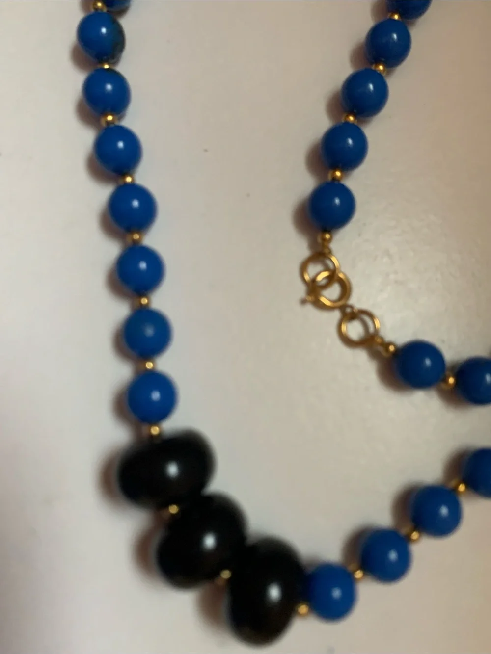 Hand Crafted Blue / Gold and Black Beaded Necklace